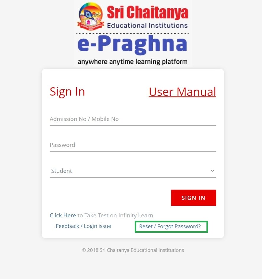 e praghna: Sri Chaitanya online exam | Student login