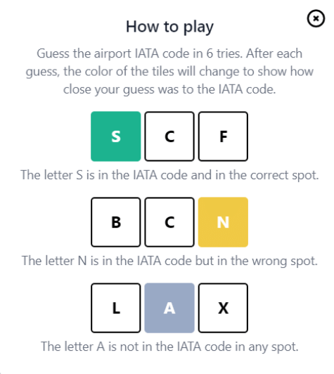 How to Play Wordle Airportdle IATA Code game?