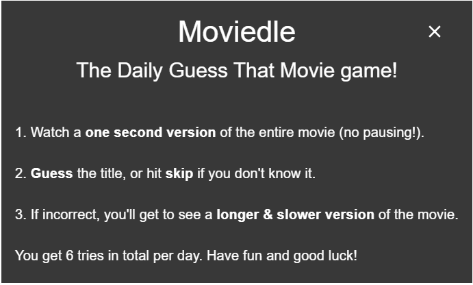 Moviedle gameplay and today's answer