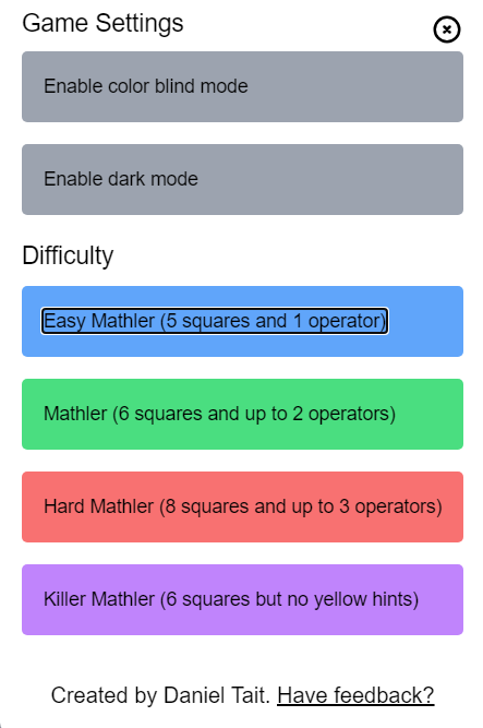Mathler Game Modes and Settings