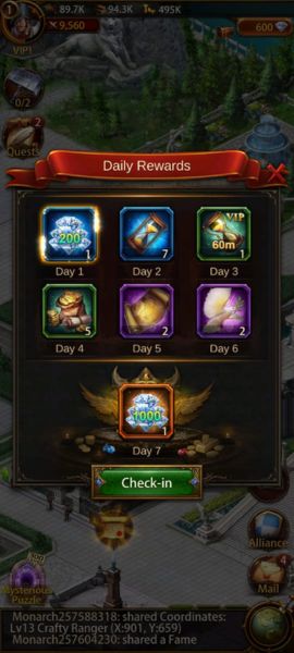 Daily Rewards: Evony: The King's Return