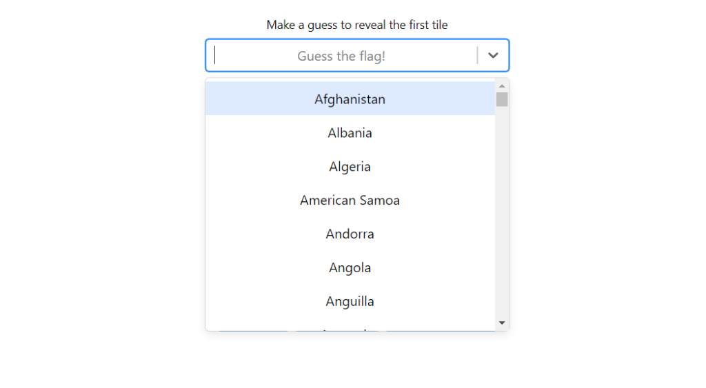 Showing Country from the dropdown menu