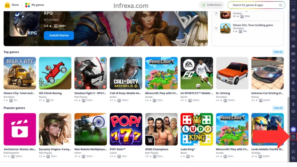 Screenshot Showing Gear Icon (Settings) on side toolbar